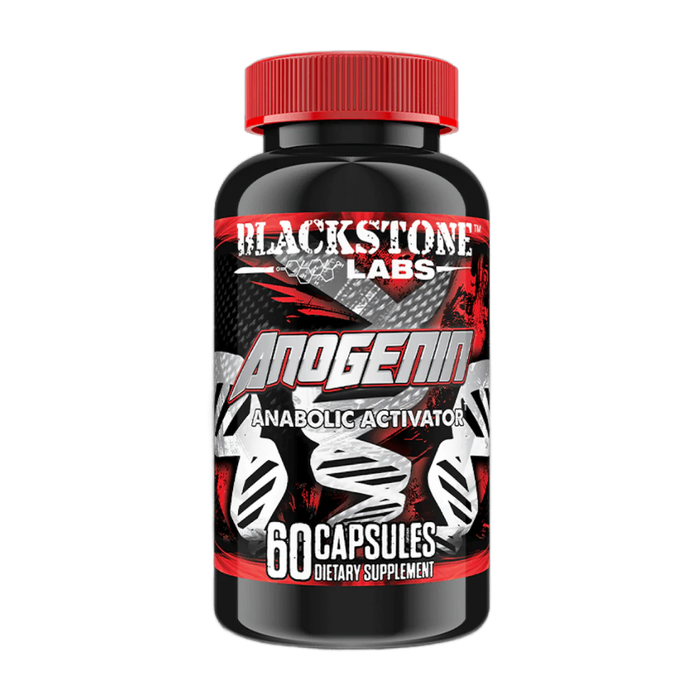 Blackstone Labs Anogenin 60 Capsules supplement bottle on a white background