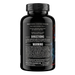 A black supplement bottle with a black cap, showing the back label with text including 'DIRECTIONS' and 'WARNING'. The label has white text and a small dark graphic on the right side.