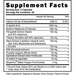 Supplement facts label with various ingredients and their amounts per serving.
