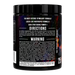 A black plastic supplement tub with a black lid, featuring a detailed white warning label and text for 'The Perfect Pre-Workout' by Dush. The label includes a fiery red and orange gradient design on the right side.