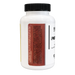 A white plastic bottle with a black ribbed cap, showing a side label with a large brown block and partial black text, on a plain white background.