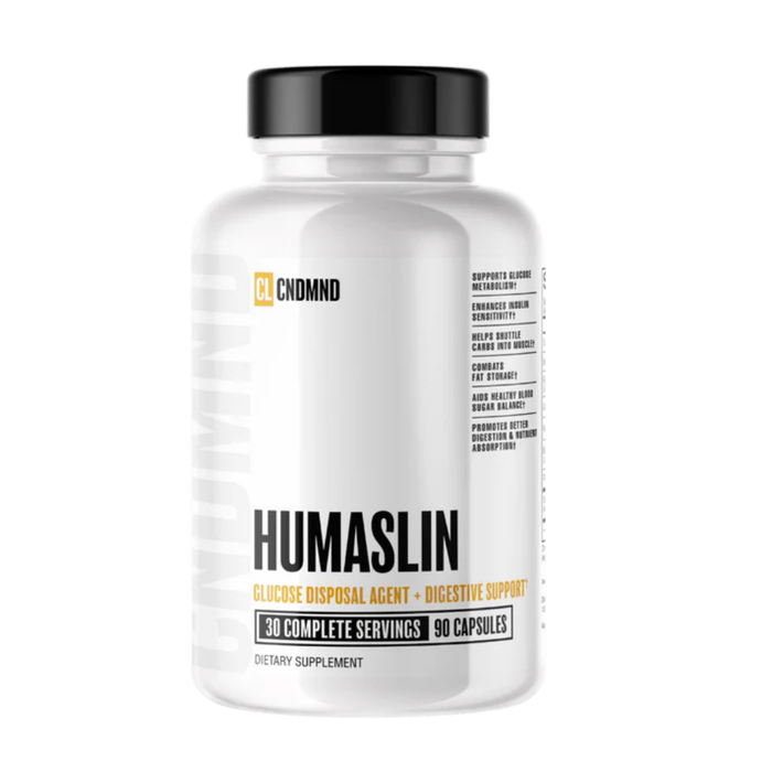 Supplement bottle labeled 'HUMASLIN 30 Servings' on a white background