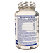 A clear plastic bottle of dietary supplements showing the back label with Supplement Facts, a white cap with a printed seal pattern, and white tablets inside.