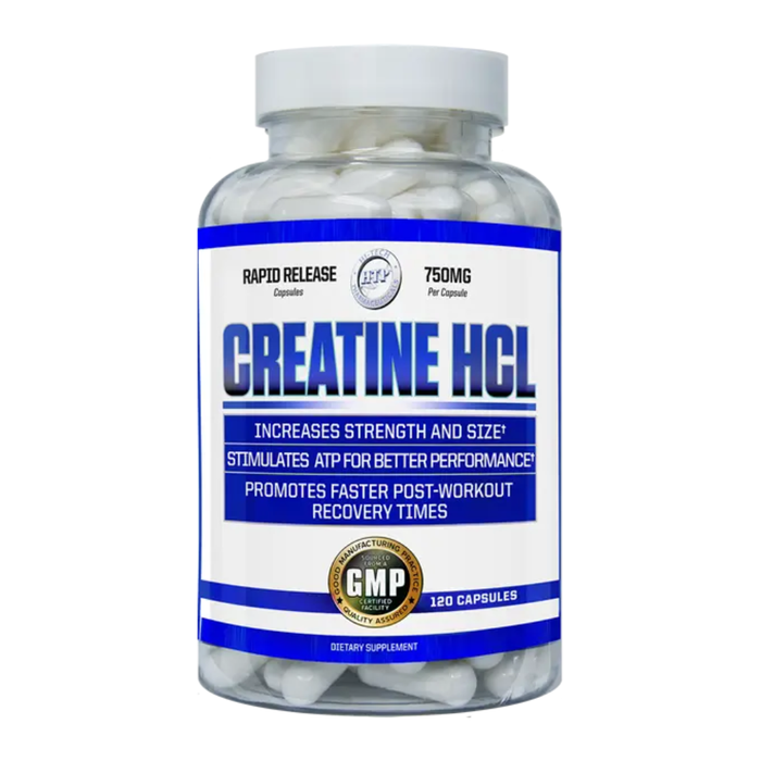 Supplement bottle labeled 'Creatine HCL' on a white background