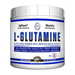 A L-Glutamine supplement container on a white background