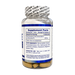A clear plastic supplement bottle with a white and blue label showing Supplement Facts, sealed with a printed protective tape. The bottle is filled with yellowish-brown tablets and photographed against a plain white background.