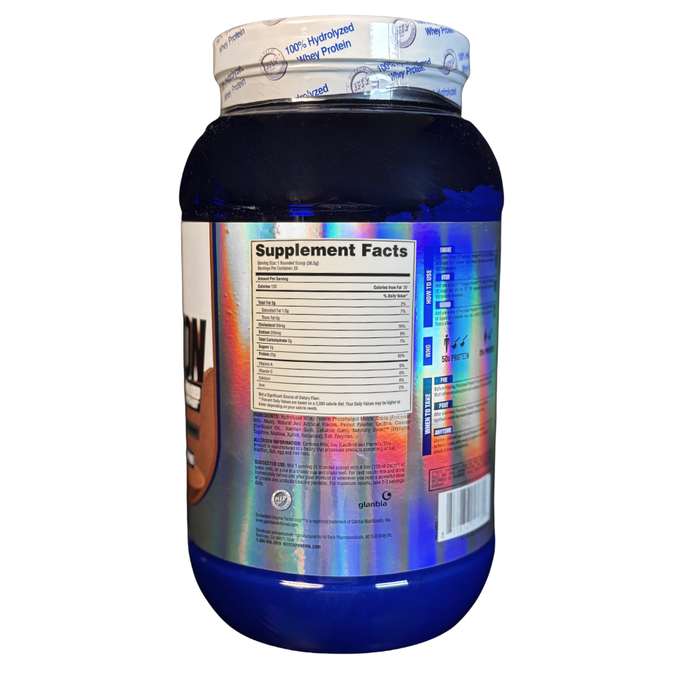 Supplement container with a colorful label on a white background