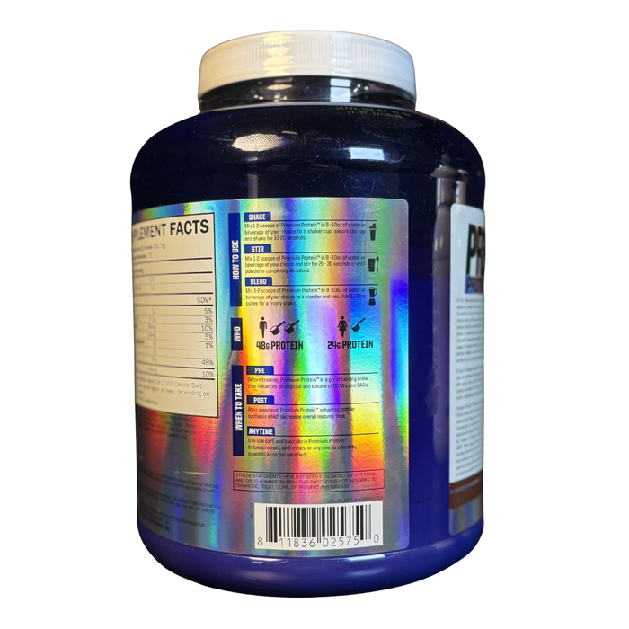 Supplement container with a colorful label on a white background