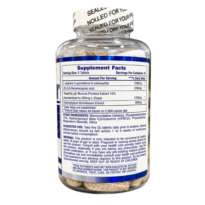 A bottle of dietary supplement tablets with a white cap and a visible Supplement Facts label, photographed on a plain white background.