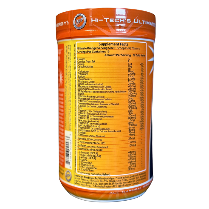 Supplement container with nutritional information on a white background