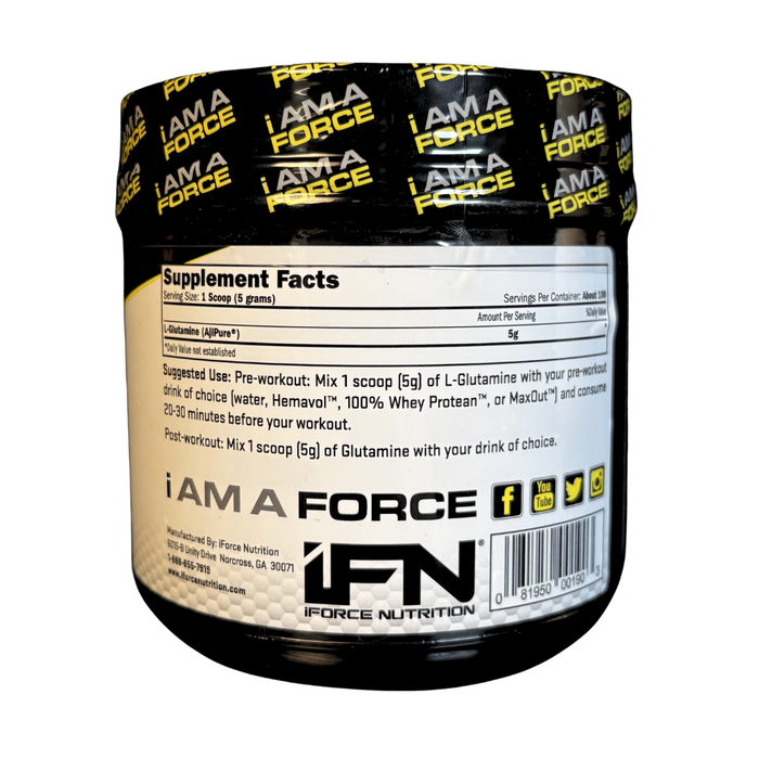 Supplement container with 'I AM A FORCE' branding on a white background