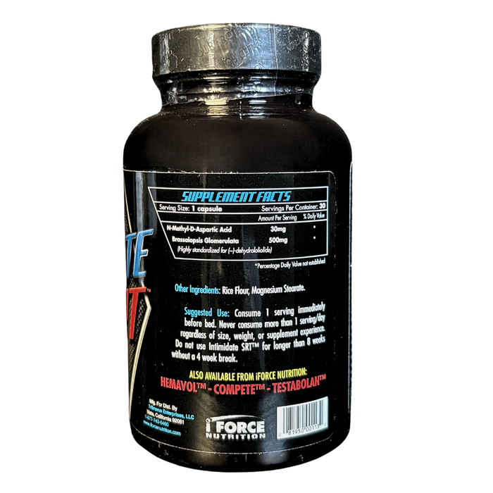 Black supplement bottle with label on a white background