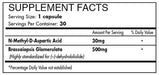 Supplement facts label with N-Methyl-D-Aspartic Acid and Brassaiopsis Glomerulata on a white background