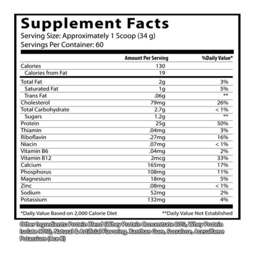 Nutritional supplement facts label for Insane Labz Insane Whey 5lbs on a white background
