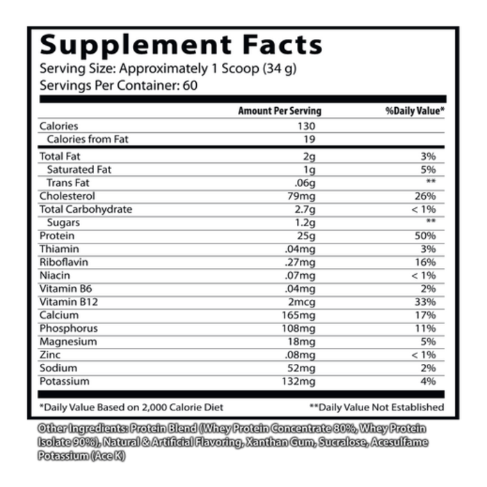 Nutritional supplement facts label for Insane Labz Insane Whey 5lbs on a white background