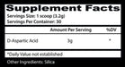 Supplement facts label with D-Aspartic Acid and Silica on a black background