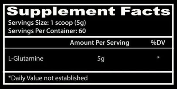 Insane Labz Insane Glutamine 300g supplement facts label.