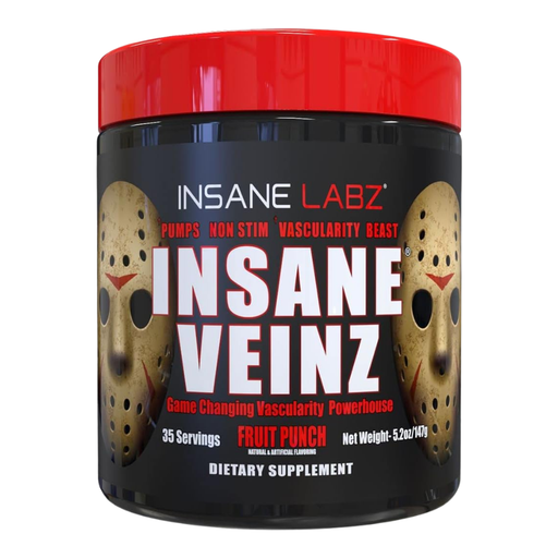 Insane Labz Insane Veinz supplement container with red lid on a white background