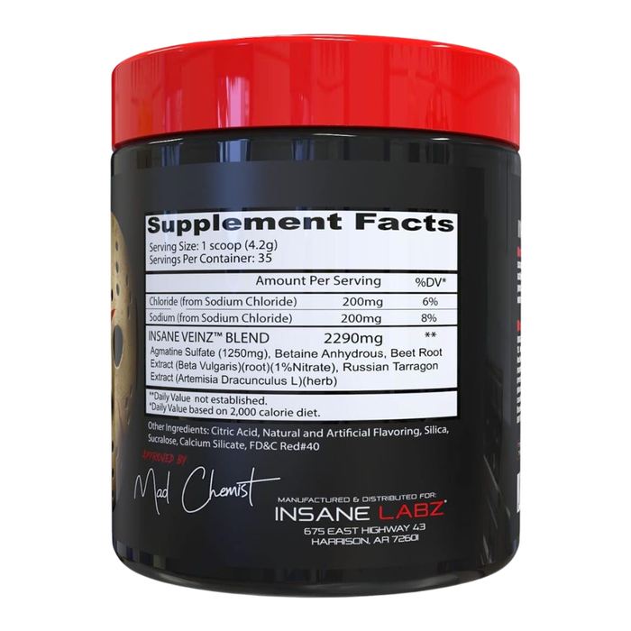 Supplement container with red lid and visible label on a white background