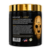 A black plastic supplement tub with a shiny gold lid for INSANE LABZ Insane Kratom powder. The label features a gold skull graphic and usage directions, alongside a 'GMP Certified' badge.
