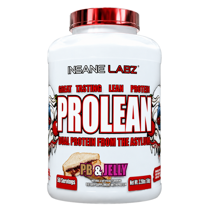 Protein powder container with 'Insane Labz' branding on a white background