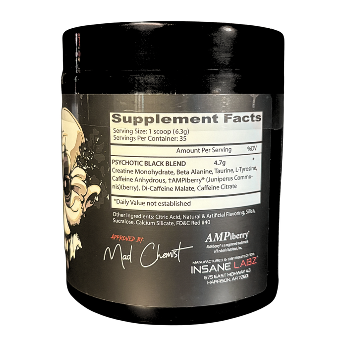 Supplement container with label showing 'Supplement Facts' and branding on a white background