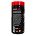 A black plastic supplement tub with a bright red lid, showing the back label of INSANE LABZ. The label features a dark design with a muscular man's face, product directions, warnings, and a barcode.
