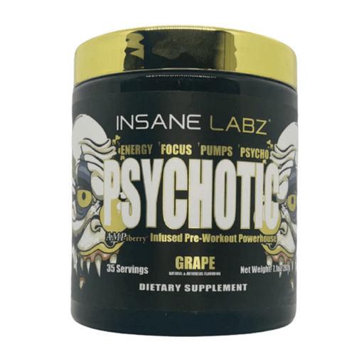 Insane Labz Psychotic pre-workout supplement container on a white background