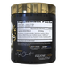 Supplement container with gold lid and black label displaying supplement facts.