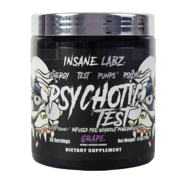 Insane Labz Psychotic Test supplement container on a white background