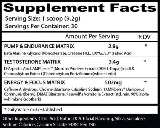 Supplement facts label with detailed ingredient list on a white background