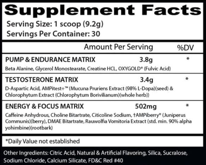 Supplement facts label with detailed ingredient list on a white background