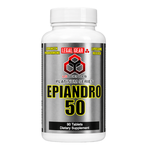 Supplement bottle labeled 'Epiandro 50' by Legal Gear on a white background