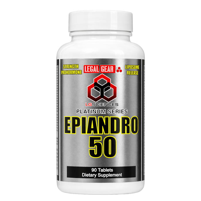 Supplement bottle labeled 'Epiandro 50' by Legal Gear on a white background