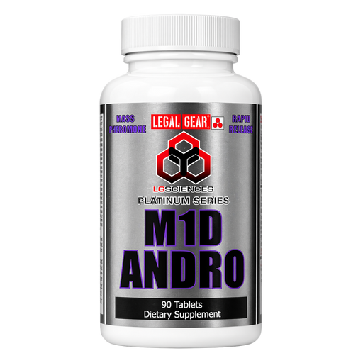 Supplement bottle labeled 'M1D Andro' with 'Legal Gear' branding on a white background