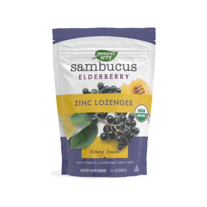 Nature's Way Sambucus Elderberry Zinc Lozenges Honey Lemon 24 Lozenges