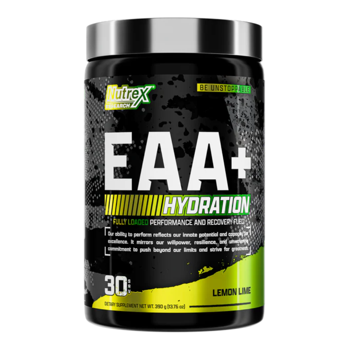 Nutrex EAA+ Hydration supplement container on a white background