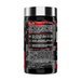 Black supplement container with red label on a white background