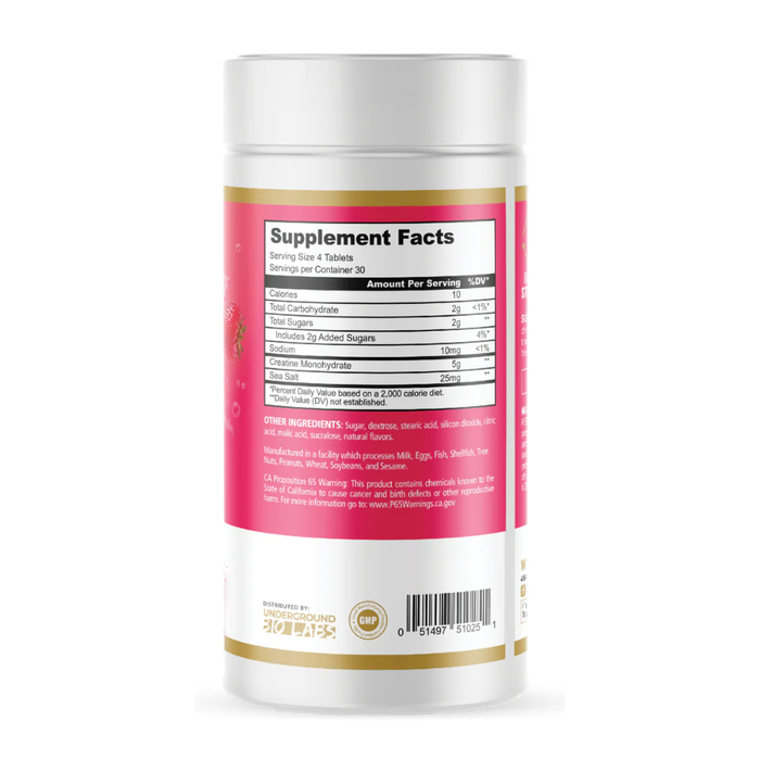 Supplement container with pink label and 'Supplement Facts' section on a white background