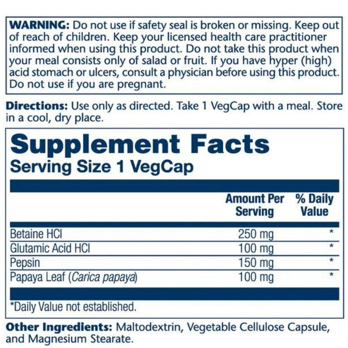 Solaray Betaine HCL w/ Pepsin 250mg 180 Caps