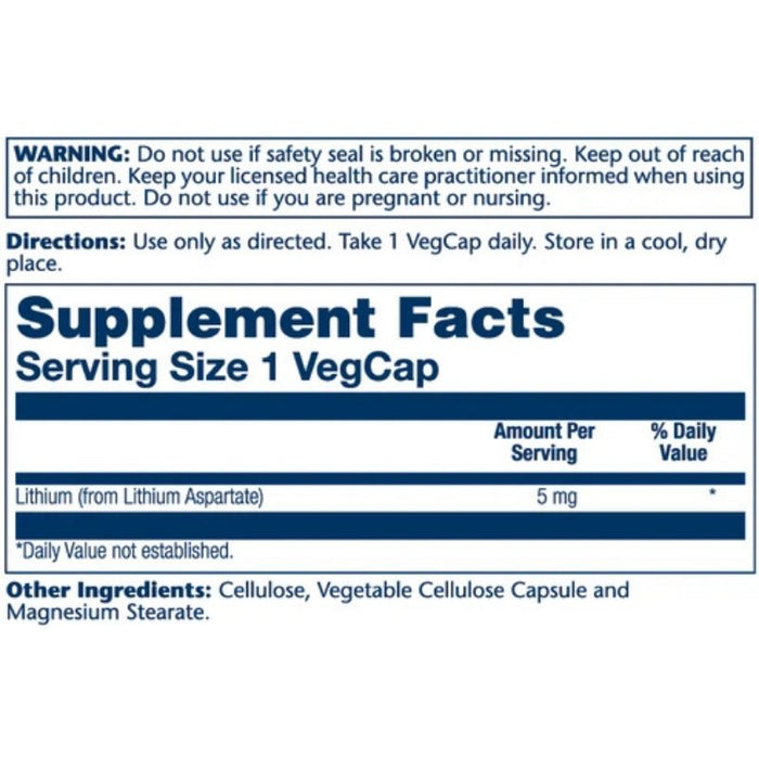 Solaray Lithium Aspartate 5mg 100 Caps