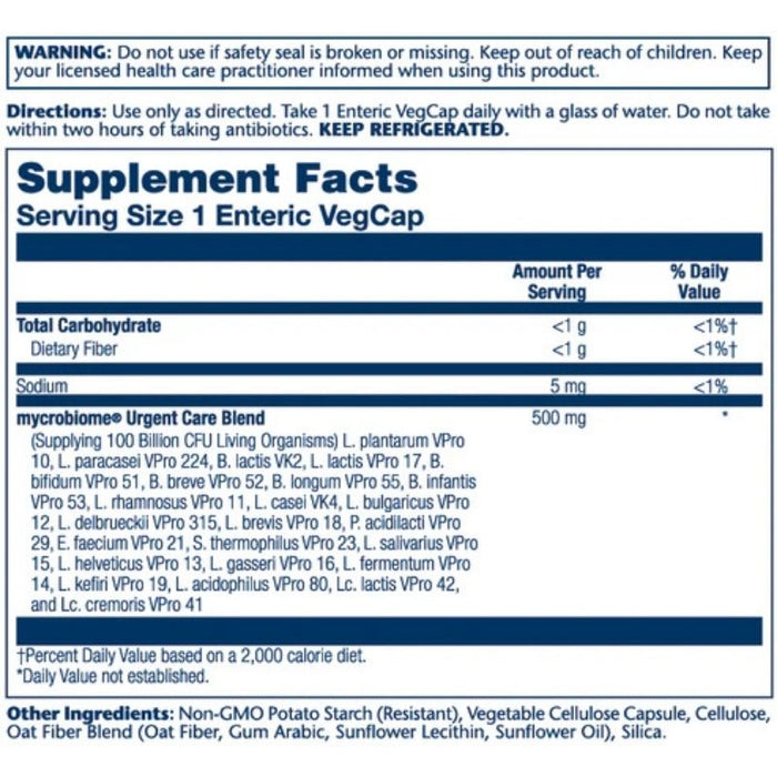 Solaray Mycrobiome Probiotic Urgent Care 30 Caps