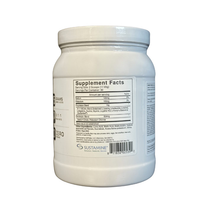 White supplement container with the supplement label on a white background