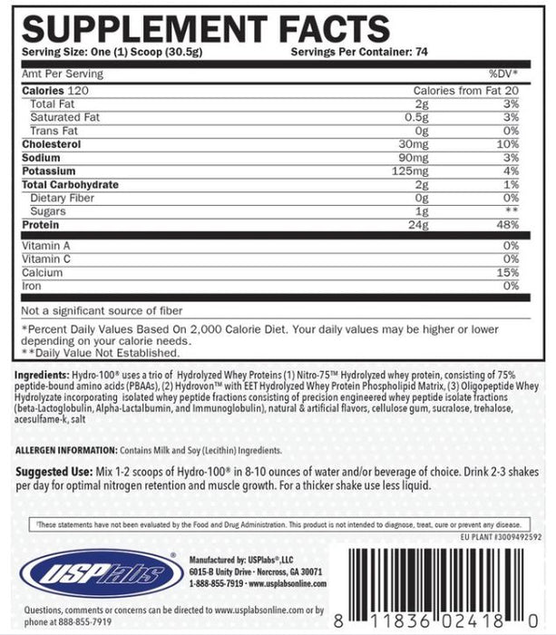 Supplement facts label for a protein powder product with nutritional information and ingredients listed.