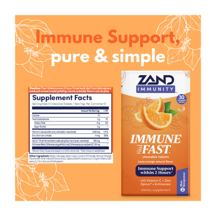 Zand Immune Fast Zesty Orange 30 Chewable Tablets