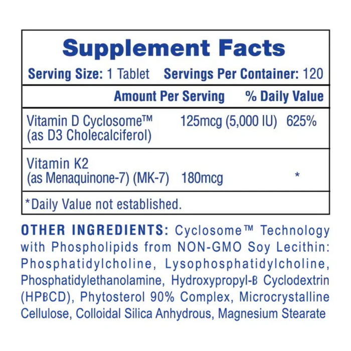 Hi-Tech Pharmaceuticals Mega Vitamin D3+K2 120 Tablets