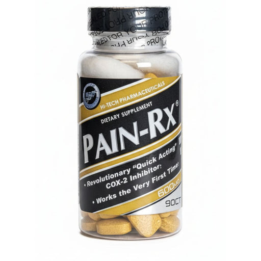 Bottle of Hi-Tech Pharmaceuticals Pain-Rx dietary supplement on a white background