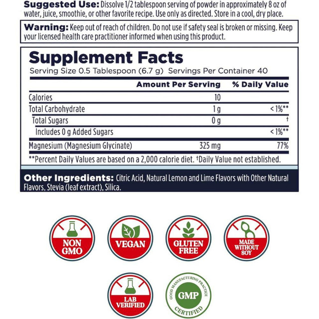 KAL Calming Magnesium Powder Lemon Lime 40 Servings