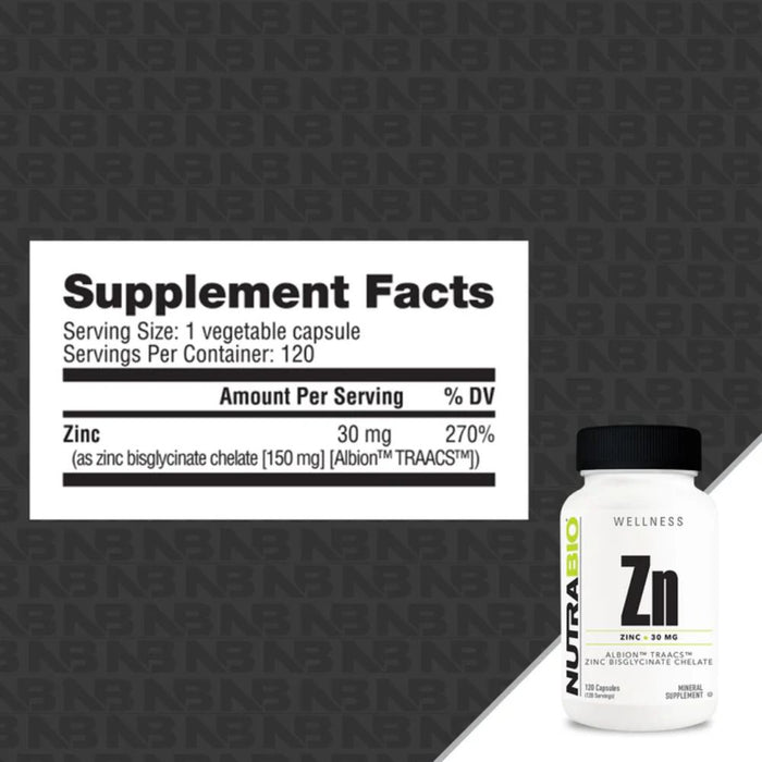 NutraBio Zinc Chelate 30mg 120 Caps