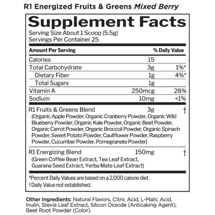 Rule 1 Energized Fruits & Greens Powder 25 Servings
